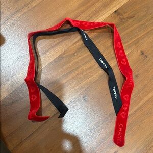 CHANEL Red and Black Heart Ribbon
